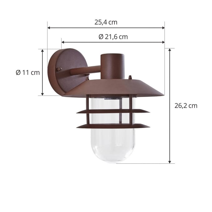 Lindby - Wandlamp buiten - 1licht - IJzer, metaal, glas - H: 26.2 cm - E27 - roestbruin, transparant