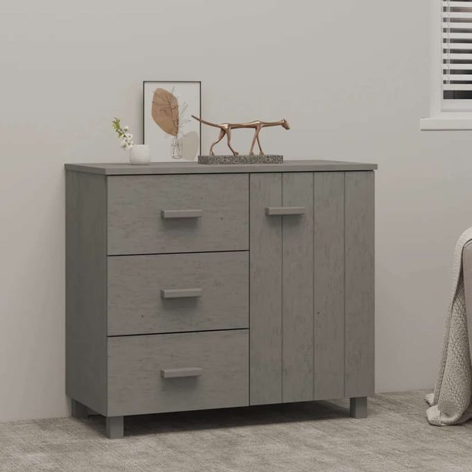 vidaXL - Dressoir - HAMAR - 90x40x80 - cm - massief - grenenhout - lichtgrijs