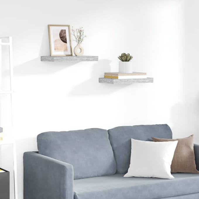 vidaXL - Wandschappen - 2 - st - zwevend - 40x23,5x3,8 - cm - MDF - betongrijs