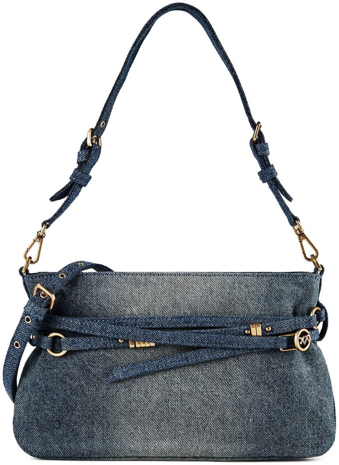 Pinko Belt Bag Mini Denim Schoudertassen Dames - Blauw - Maat ONESIZE