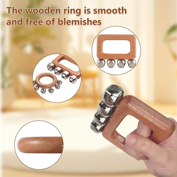 2 Pack Hand Jingle Bells Houten Shaker Jingle Bells Muzikaal Percussie-instrument Bells voor Kerstmis 2 Pack beige