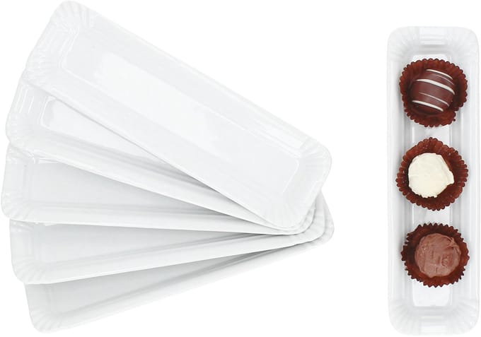 Set van 6 PUR papieren borden groot langwerpig van wit porselein - 24302112