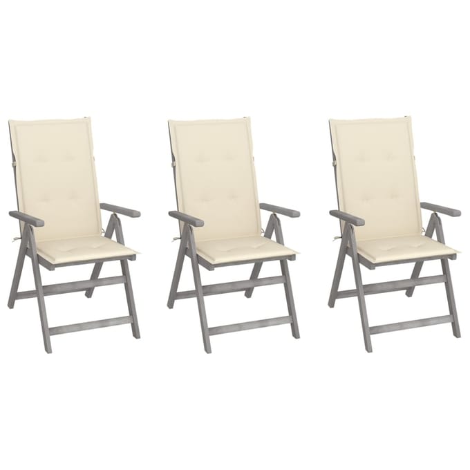 vidaXL - Tuinstoelen - 3 - st - verstelbaar - met - kussens - massief - acaciahout
