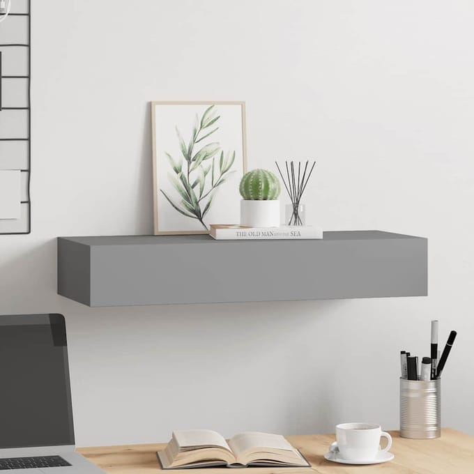vidaXL - Wandschap - met - lade - 60x23,5x10 - cm - MDF - grijs