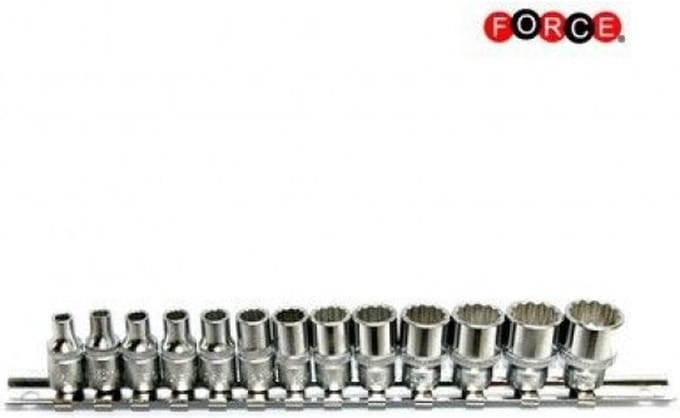 FORCE 1/4" Doppenset 12 kant / 4 t/m 14mm - op rail | 2133
