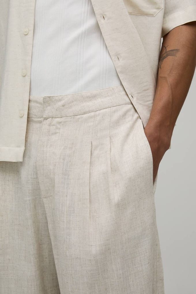 Balloon Fit Linen Blend Co-Ord Half & Half Trouser | Natural | Size Small
