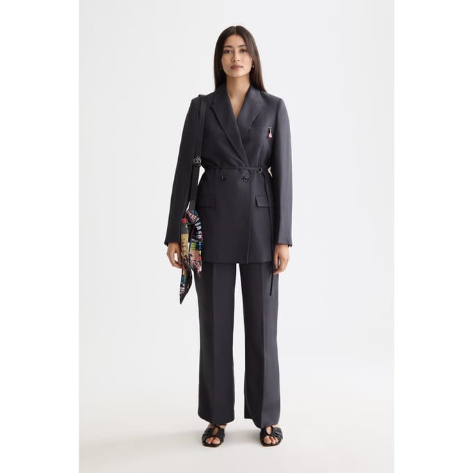Scotch & Soda Double Breasted Belted Drapey Blazer Charcoal Art Maat: S | Blazers Outlet | Dames | Grijs