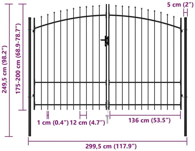vidaXL - Hekpoort - Woerden - dubbele - deur - met - puntige - bovenkant - 299,5x249,5 - cm