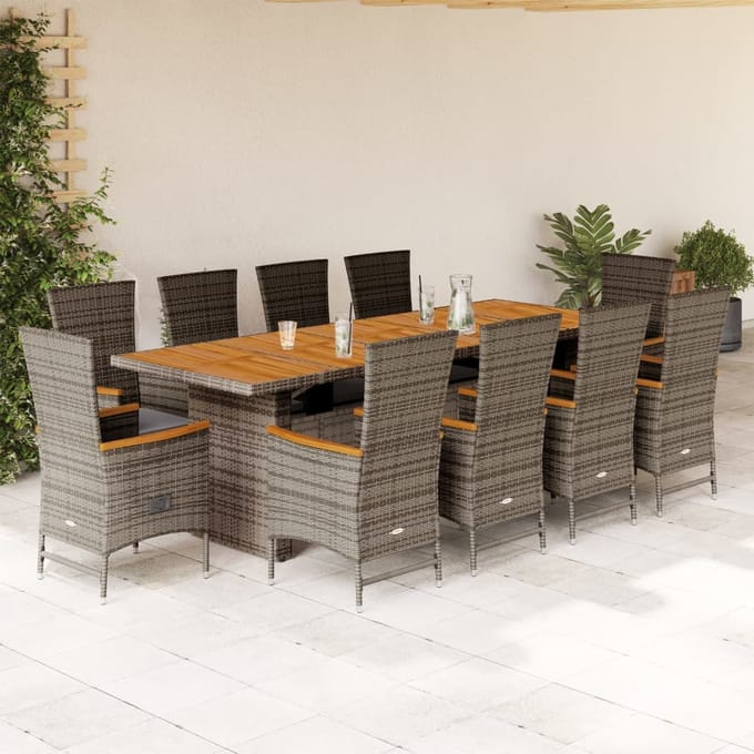 vidaXL - 11-delige - Tuinset - met - kussens - poly - rattan - grijs