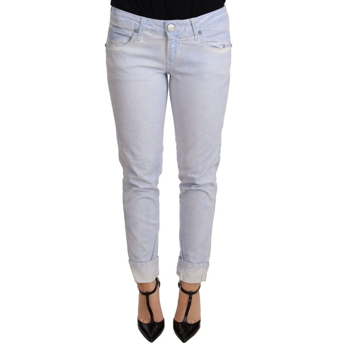 Acht Lichtblauwe Katoenen Vouwzoom Skinny Jeans