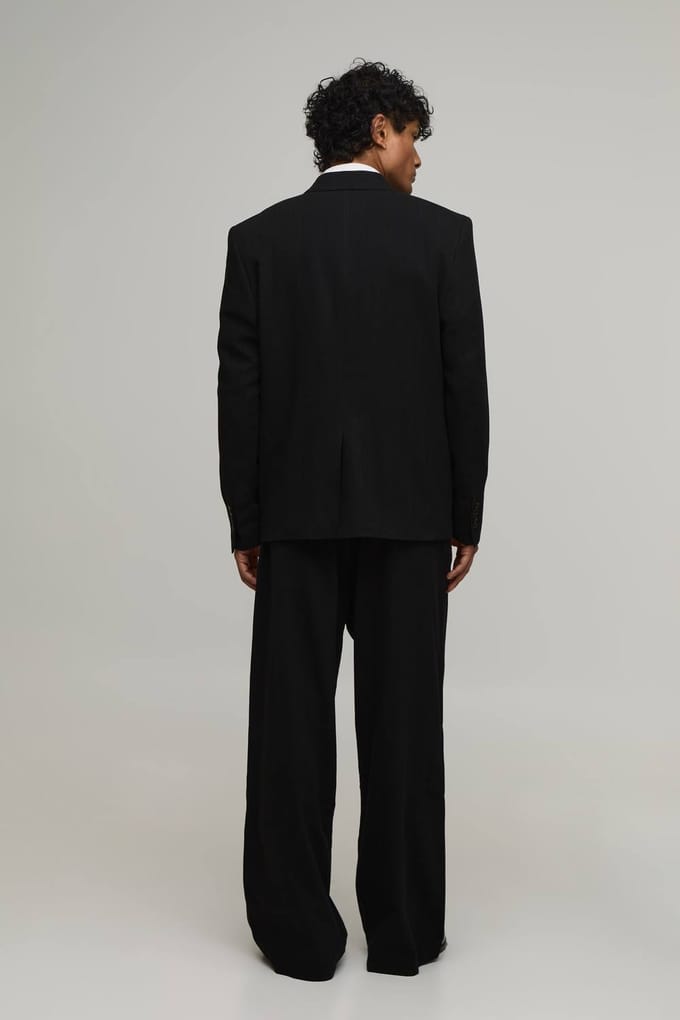Linen Look Oversized Double Breasted Blazer | Black | Size 44