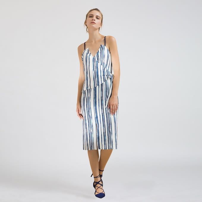Stripe print wrap effect -jurk