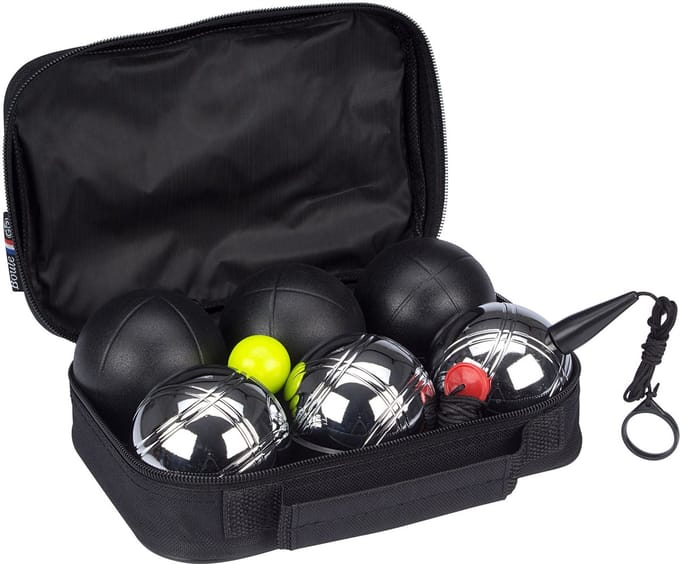 Get & Go Jeu de Boules Set - Luxe - 6 Ballen - Zilver/Zwart - Staal