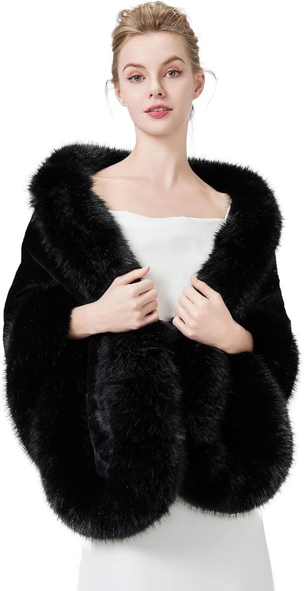 Lange Bontstola voor Dames Bruiloft Bruidsmode Winter Cape
