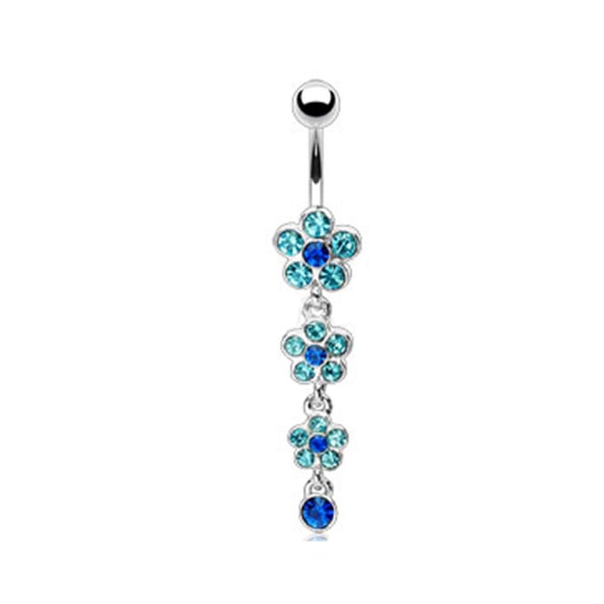 Navelpiercing 3 bloem hanger - aqua - LMPiercings