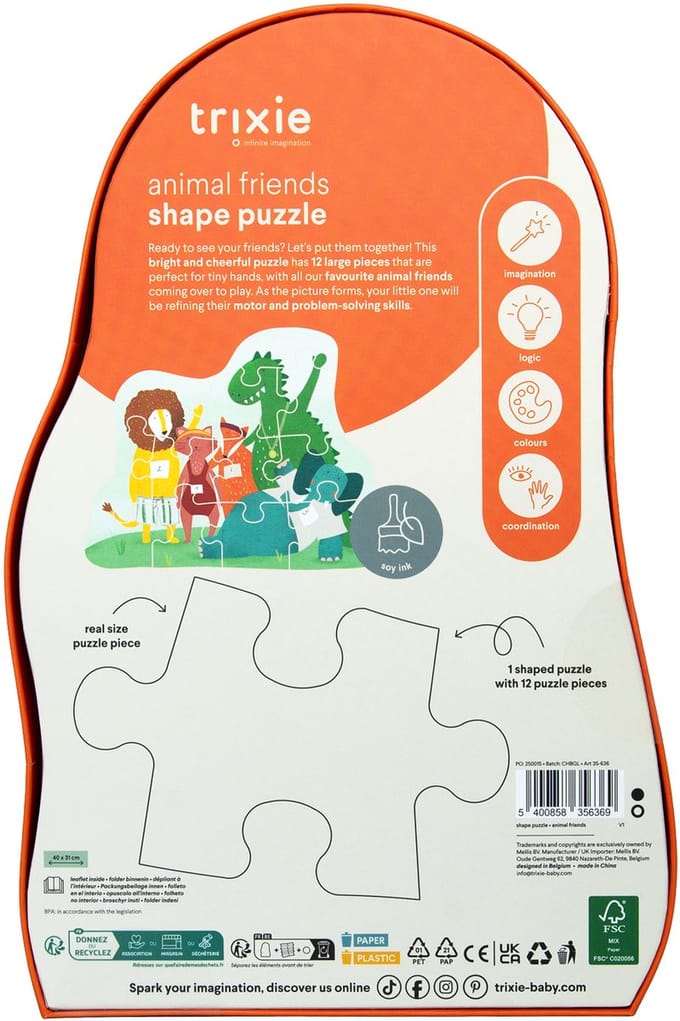 Trixie | Vormenpuzzel - Dierenvrienden - 12 stuks