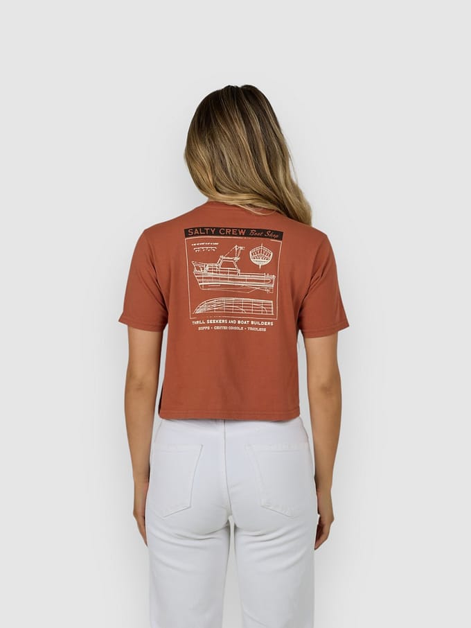 Salty Crew Boat Shop Crop T-Shirt rood