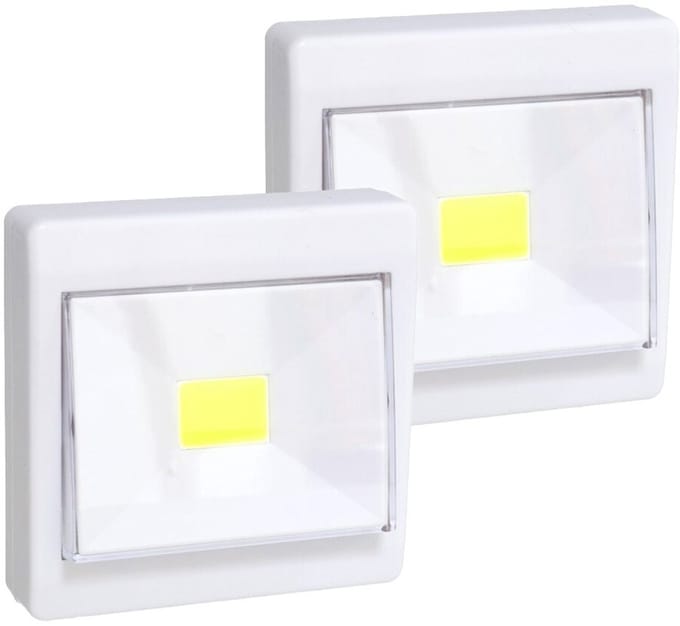 Gerimport Kastlamp - 2x - schakelaar - LED lampen - wit - 8.7 x 8.7 cm