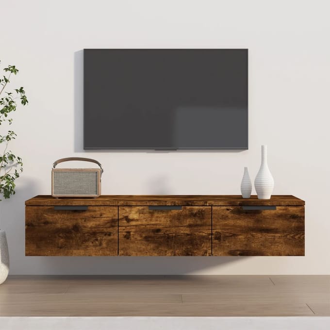 vidaXL - Wandkast - 102x30x20 - bewerkt - hout - gerookt - eikenkleurig