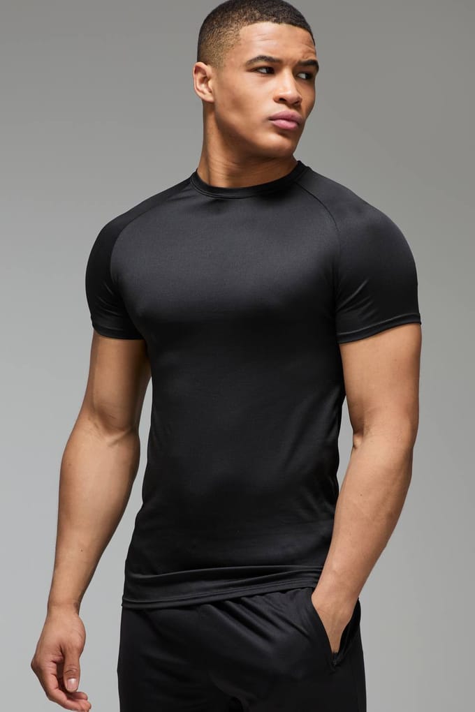 Heren Actieve Lichtgewicht Essentials Gym Muscle Fit Raglan T-shirt | Black | Size Medium