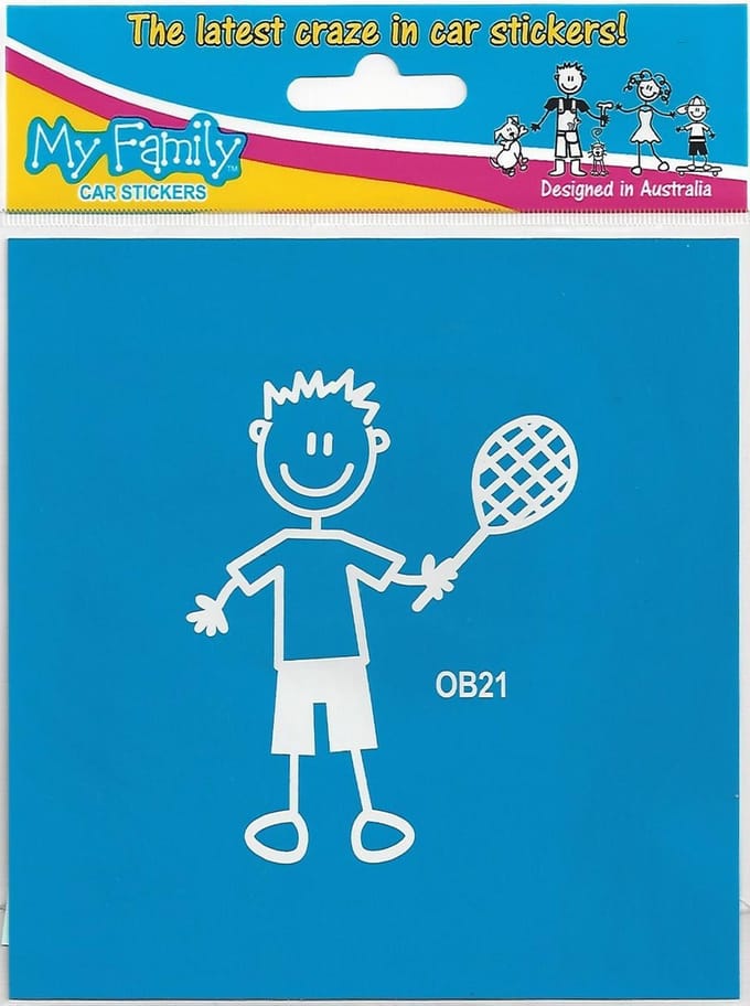 Jongen met racket, autosticker