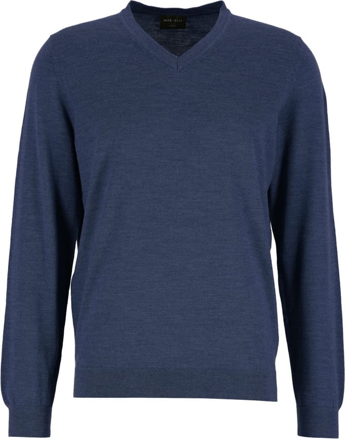 MARVELIS modern fit trui wol - V-hals - rookblauw
