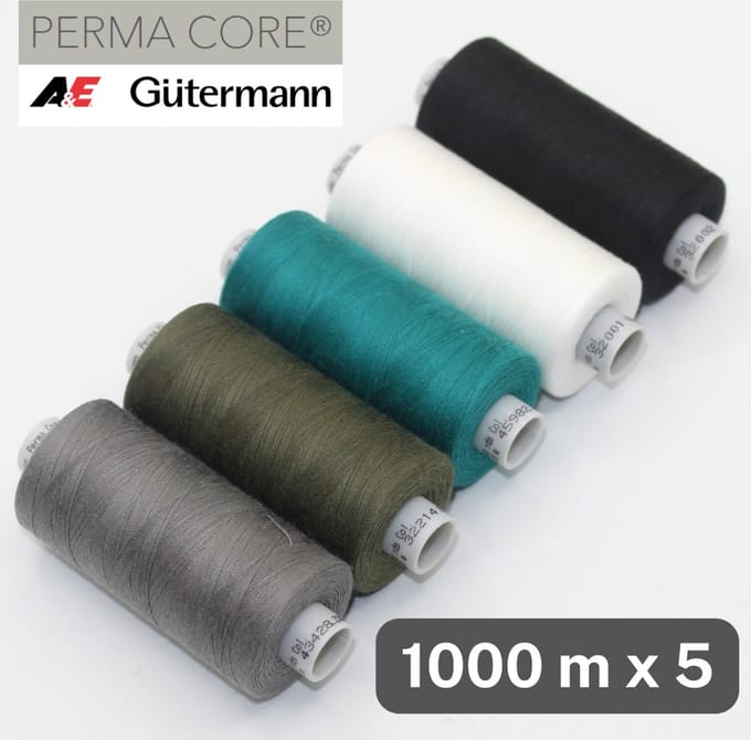 Gütermann Perma Core Polyestergaren – 5 × 1000 m – Koele Contrastmix