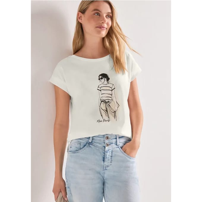 Shirt met hangende schouder en print vooraan