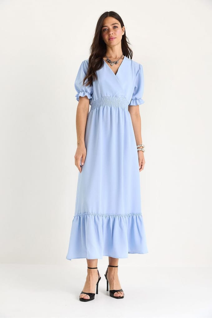 V-hals Midi Jurk met Strik