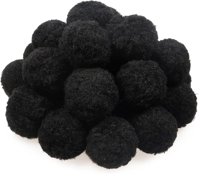 30 Stuks 5cm Grote Fluffy Pompoms Bollen in Zwart voor DIY Knutselprojecten en Decoraties