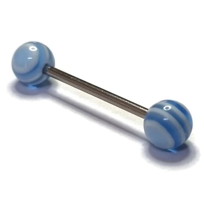 Aramat Jewels - Tongpiercing - Stijlvol blauw-wit ontwerp - staal