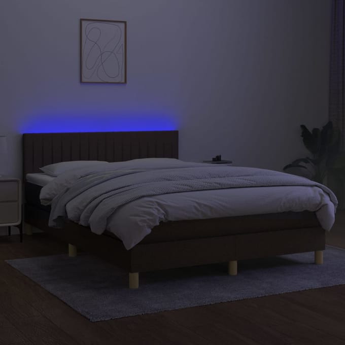 vidaXL - Boxspring - met - matras - en - LED - stof - donkerbruin - 140x190 - cm