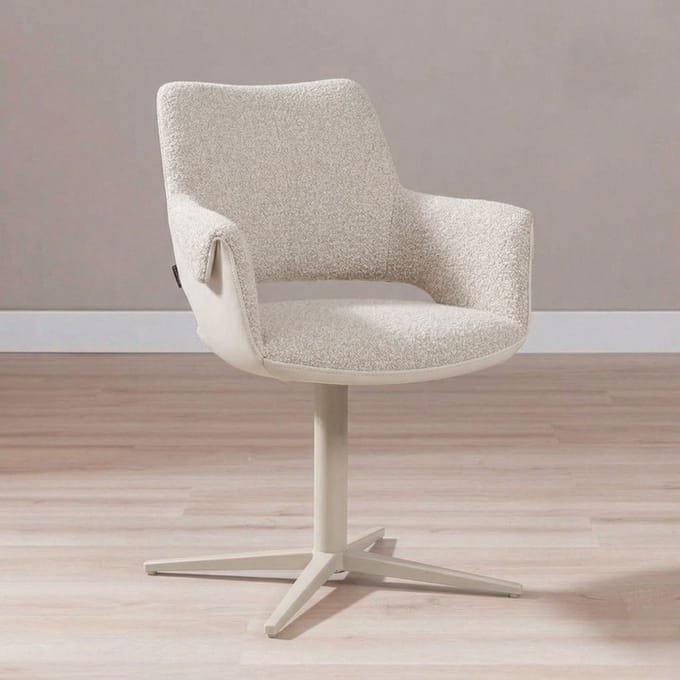 Bronx71® Eetkamerstoel Jules draaibaar bouclé taupe - stoel