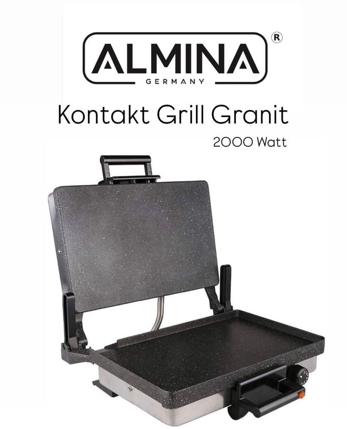 ALMINA Elektrische Contactgrill 2000 Watt – Graniet Coating – 5 Standen Regelbaar – Olieopvangbak