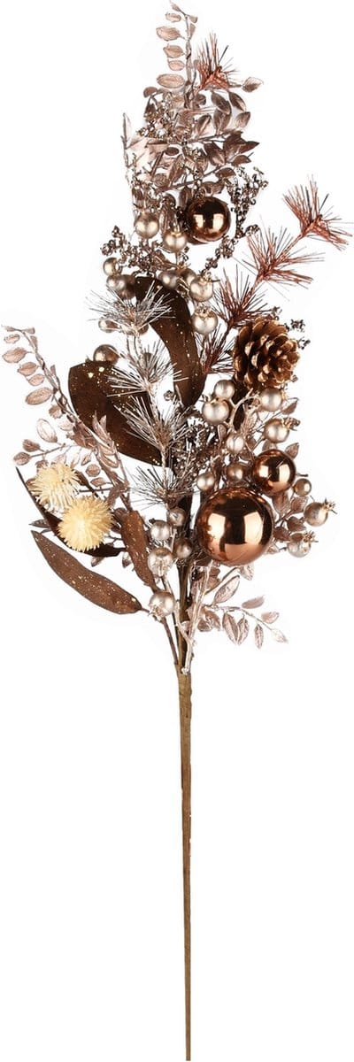 Dekoratief | Deco tak m/kerstballetjes, bruin/glitter, 20x75x6cm | A235511