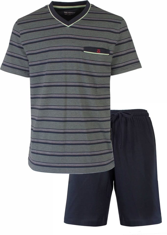 Paul Hopkins Heren Shortama - Pyjama Set - Gestreept - Groen/Blauw - Maat S