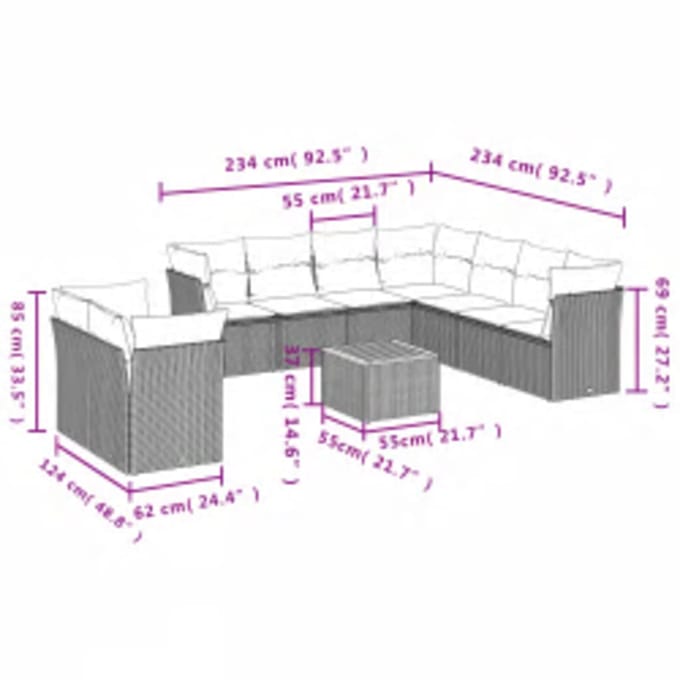 vidaXL - 10-delige - Loungeset - met - kussens - poly - rattan - beige