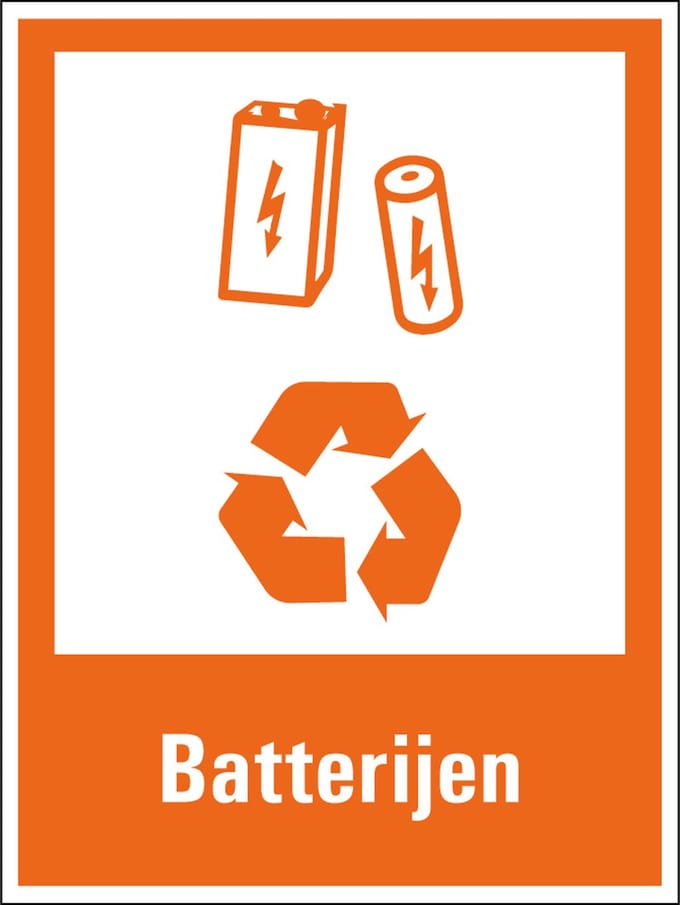 Batterijen scheiden sticker 200 x 150 mm