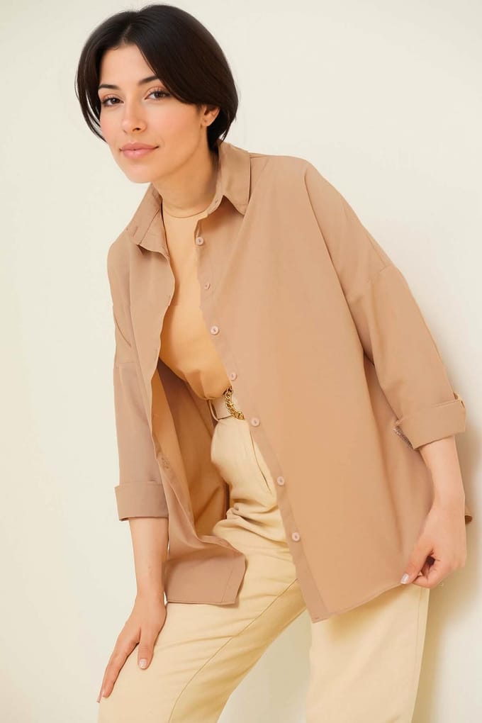 Ontspannen Fit Poplin Shirt met Knopen Sluiting