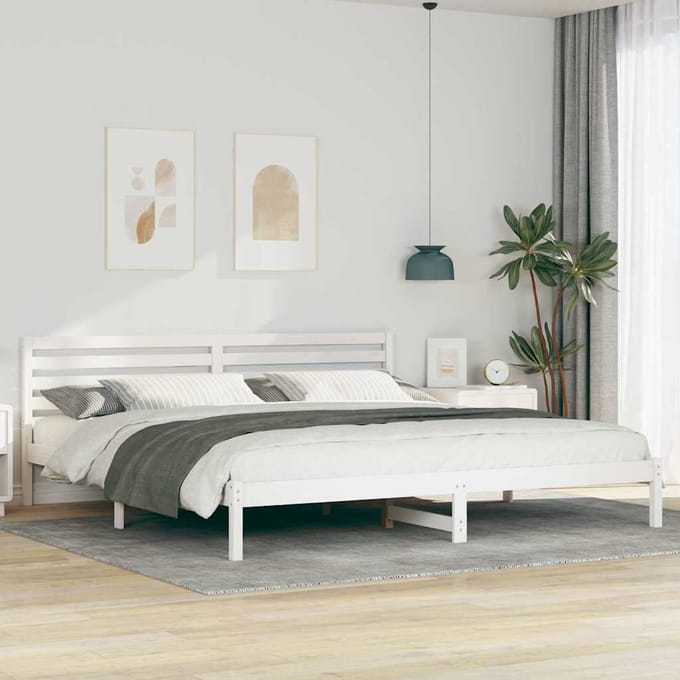 vidaXL - Bedframe - met - hoofdeinde - Wit - 180 - x - 210 - cm - Massief - grenenhout