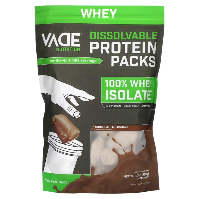 Vade Nutrition, Pack de Protéines Solubles, 100% Isolat de Whey, Milk-shake Chocolat, 1,7 lb (750g)