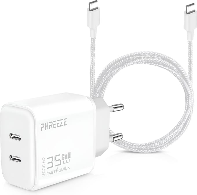 Usb C Kabel 2 Meter met 35w usb-C Oplader - 2 usbC Poorten - GaN Technologie Snellader