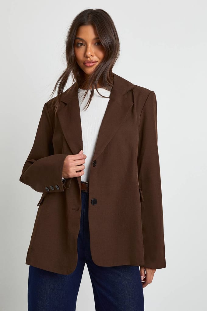 boohoo Dames Enkelrijige oversized getailleerde blazer | Chocoladebruin | Maat: 38