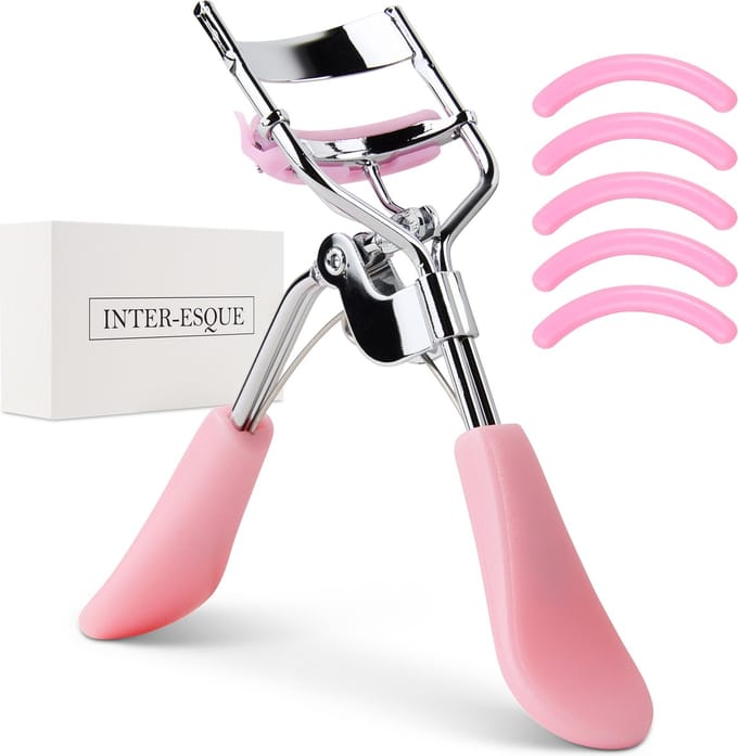 INTER-ESQUE® Wimperkruller - Eyelash Curler - 5 Extra Siliconen Pads - Roze