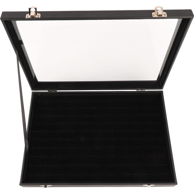 Ring Display Koffer Organizer met Transparant Deksel 100 Sleuven Sieraden Studs Oorbellen Tray Houder Opbergdoos black