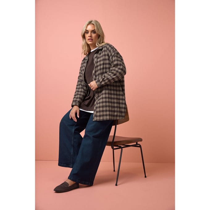 Yours Chocoladebruin Oversized Geruit Overhemd Size 48