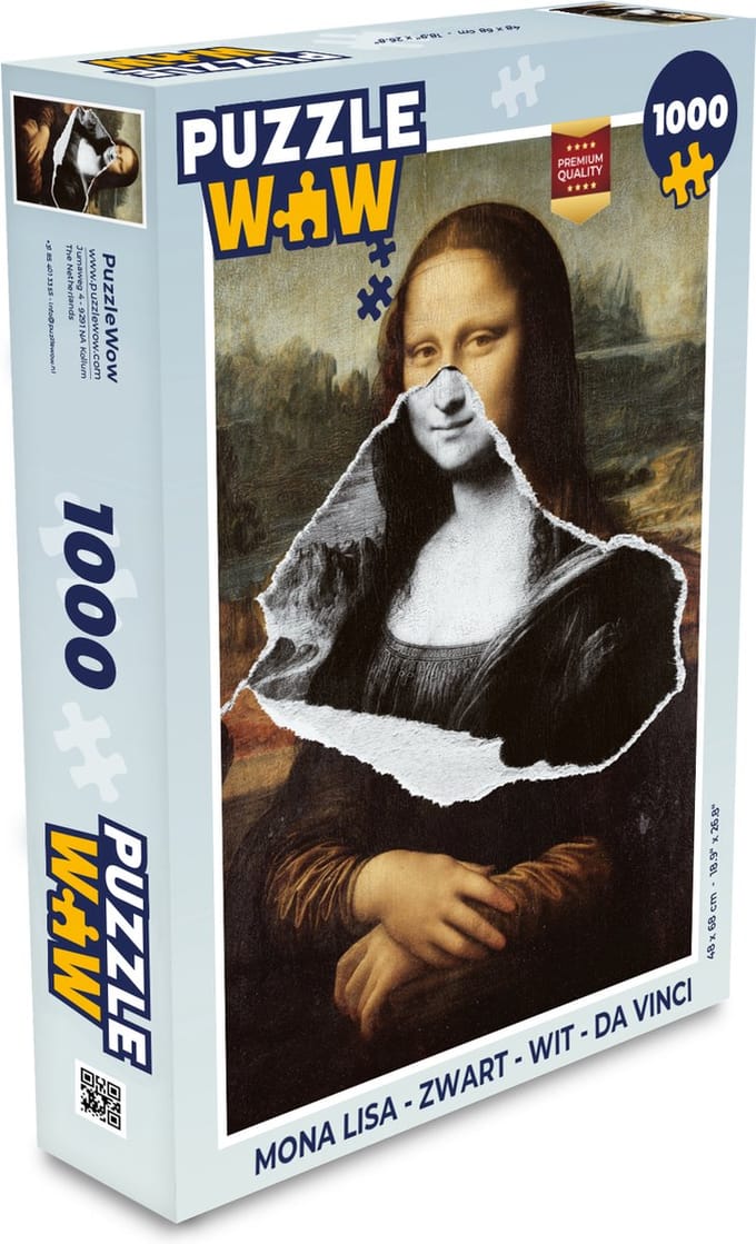 Puzzel Mona Lisa - Zwart - Wit - Da Vinci - Legpuzzel - Puzzel 1000 stukjes volwassenen