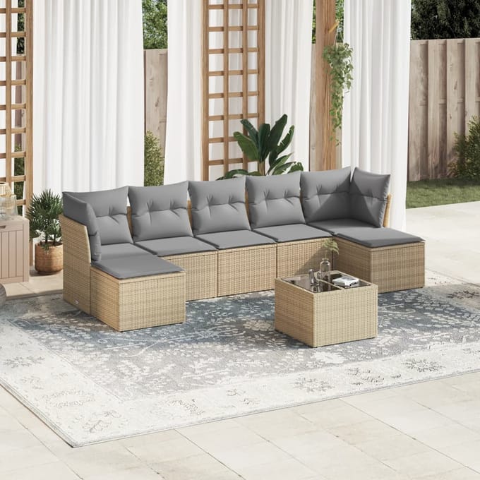 vidaXL - 8-delige - Loungeset - met - kussens - poly - rattan - beige