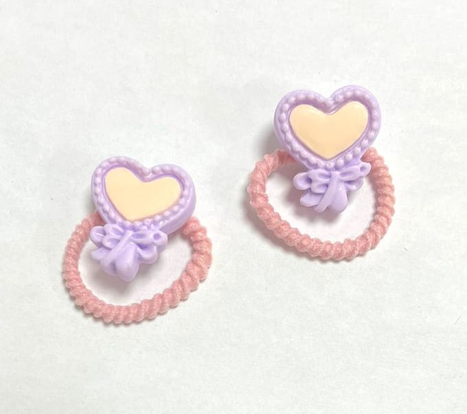 Haarelastiekjes met hartjes - Paars, pastel - 2 Stuks