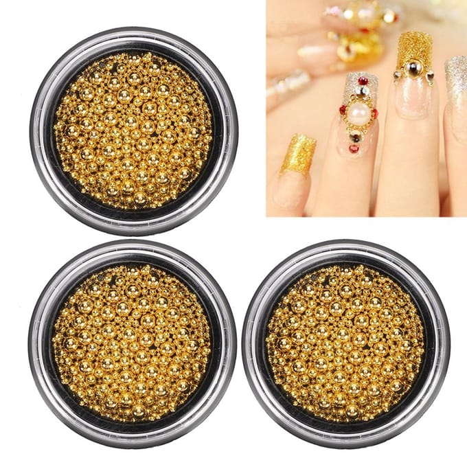 3 Doos Nail Art Modieuze Stalen Bal Nagel DIY Metaal Micro Kralen Manicure ToolGZ10 beige